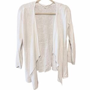 Eileen fisher white linen cotton blend open front cardigan waterfall large